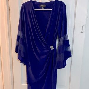 Elegant Blue Draped Dress with Rhinestone Detail